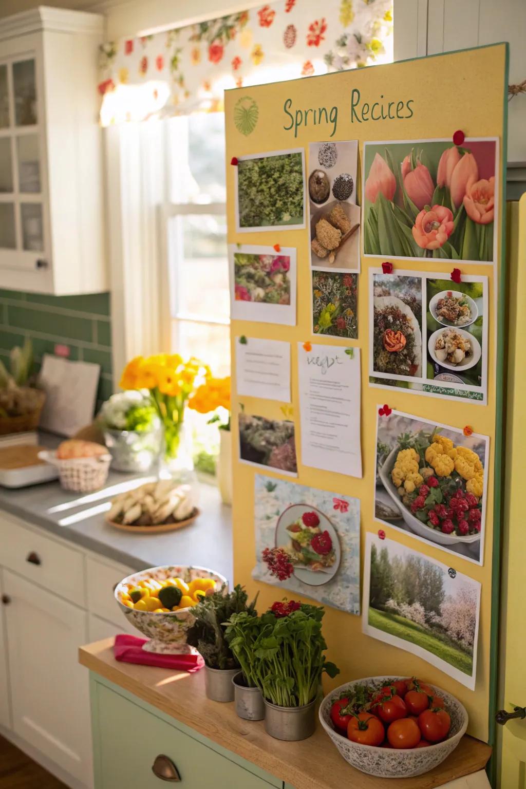 A recipe exchange mood board highlighting favorite spring recipes.