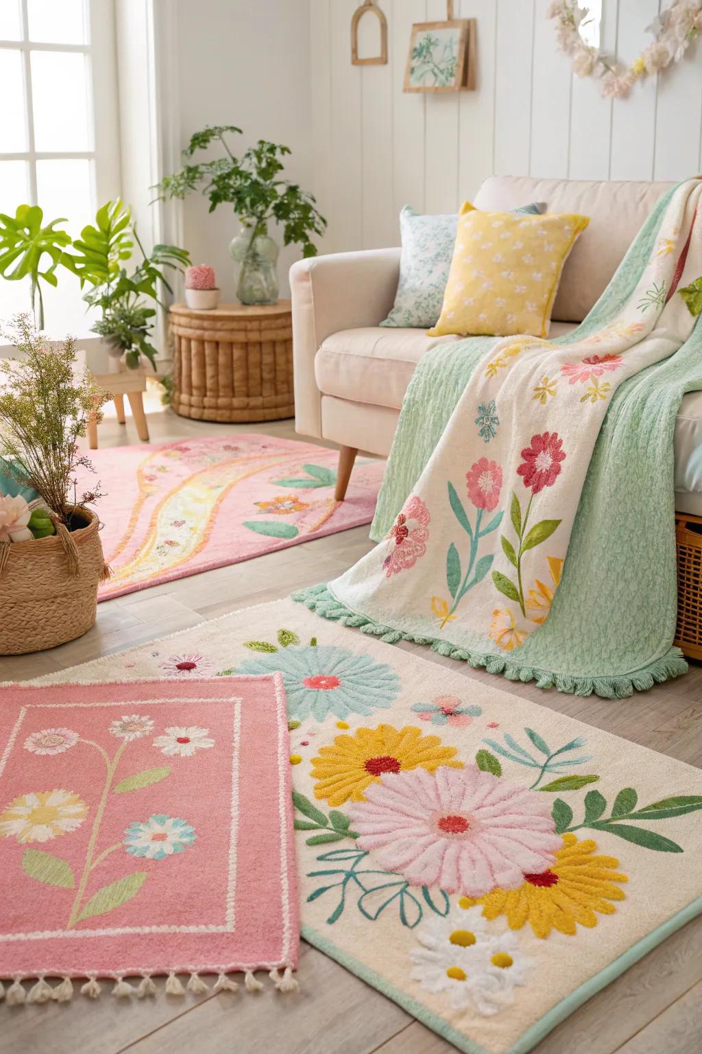 Spring woven materials lend freshness and color to your dwelling.