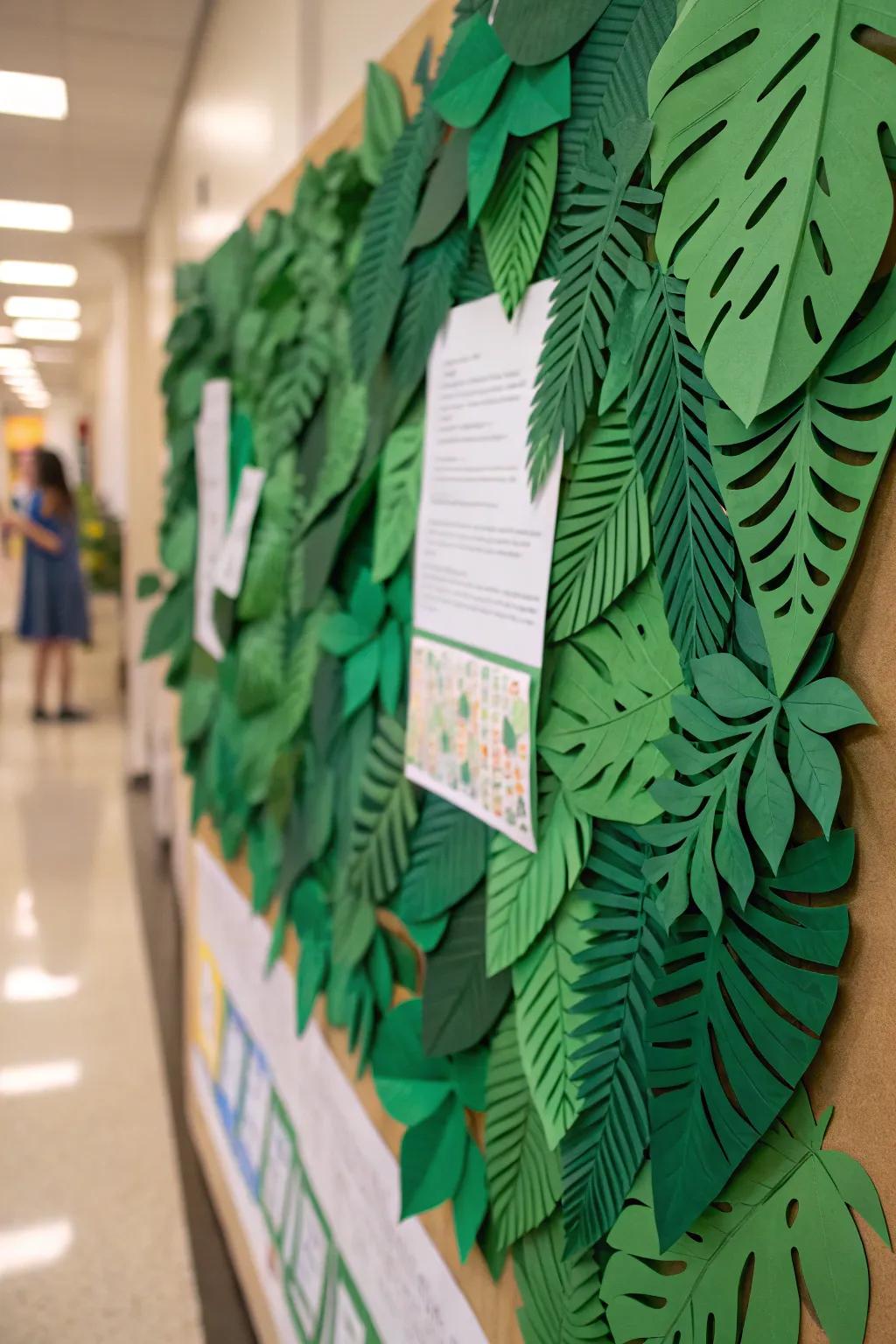 Lush greenery setting a vibrant backdrop for the spring bulletin board.