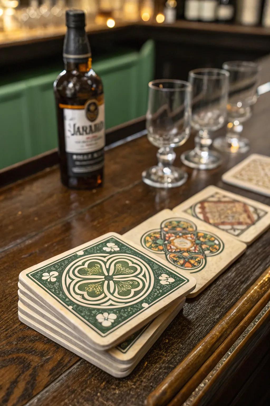 Customized coasters make for a thoughtful and festive detail.