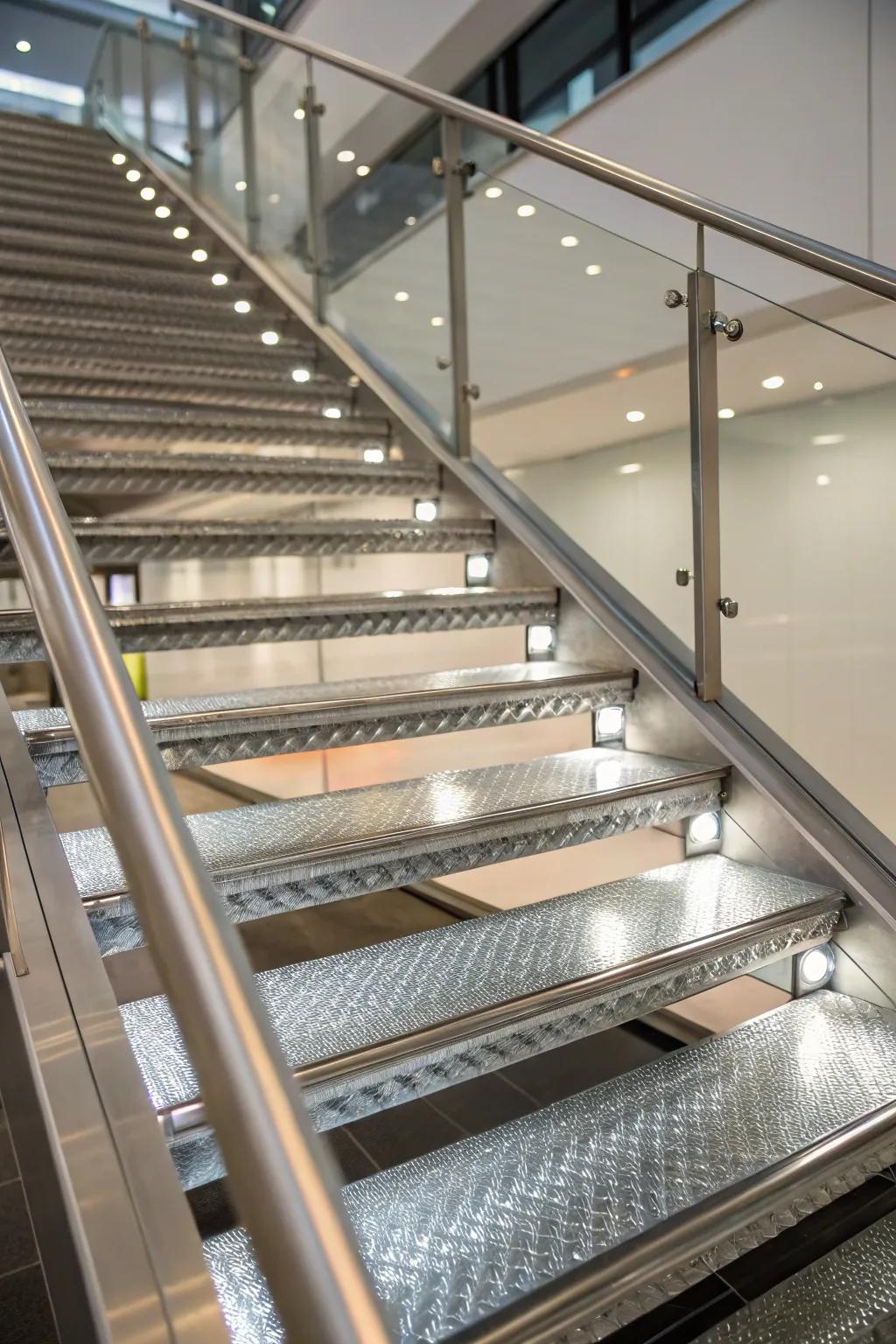 Metallic treads combine sleekness with durability.