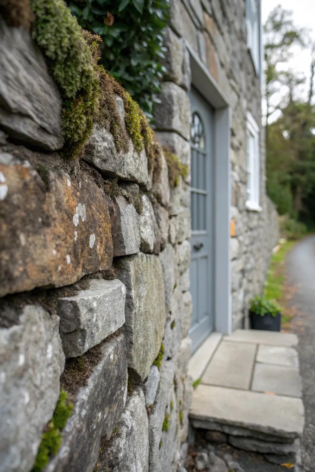 A stone wall feature crafts an arresting backdrop.