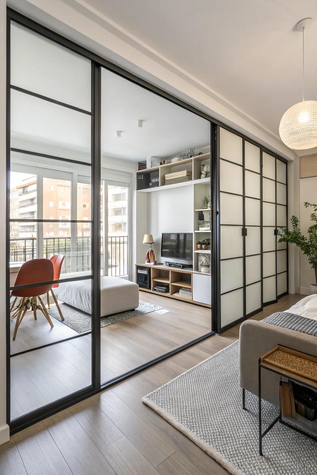 Sliding doors offer separation and style without taking up valuable space.