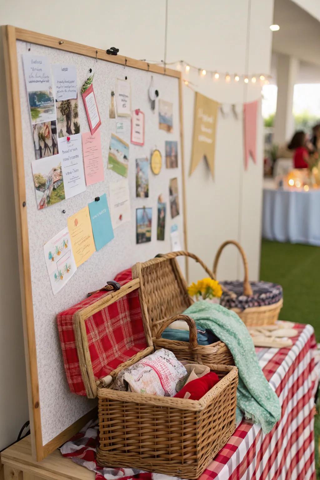 A picnic-themed bulletin board inviting the outdoors inside.