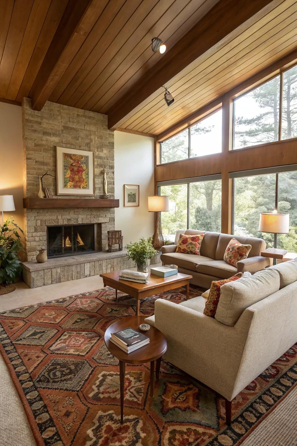 A sunken living room showcasing classic modern style.