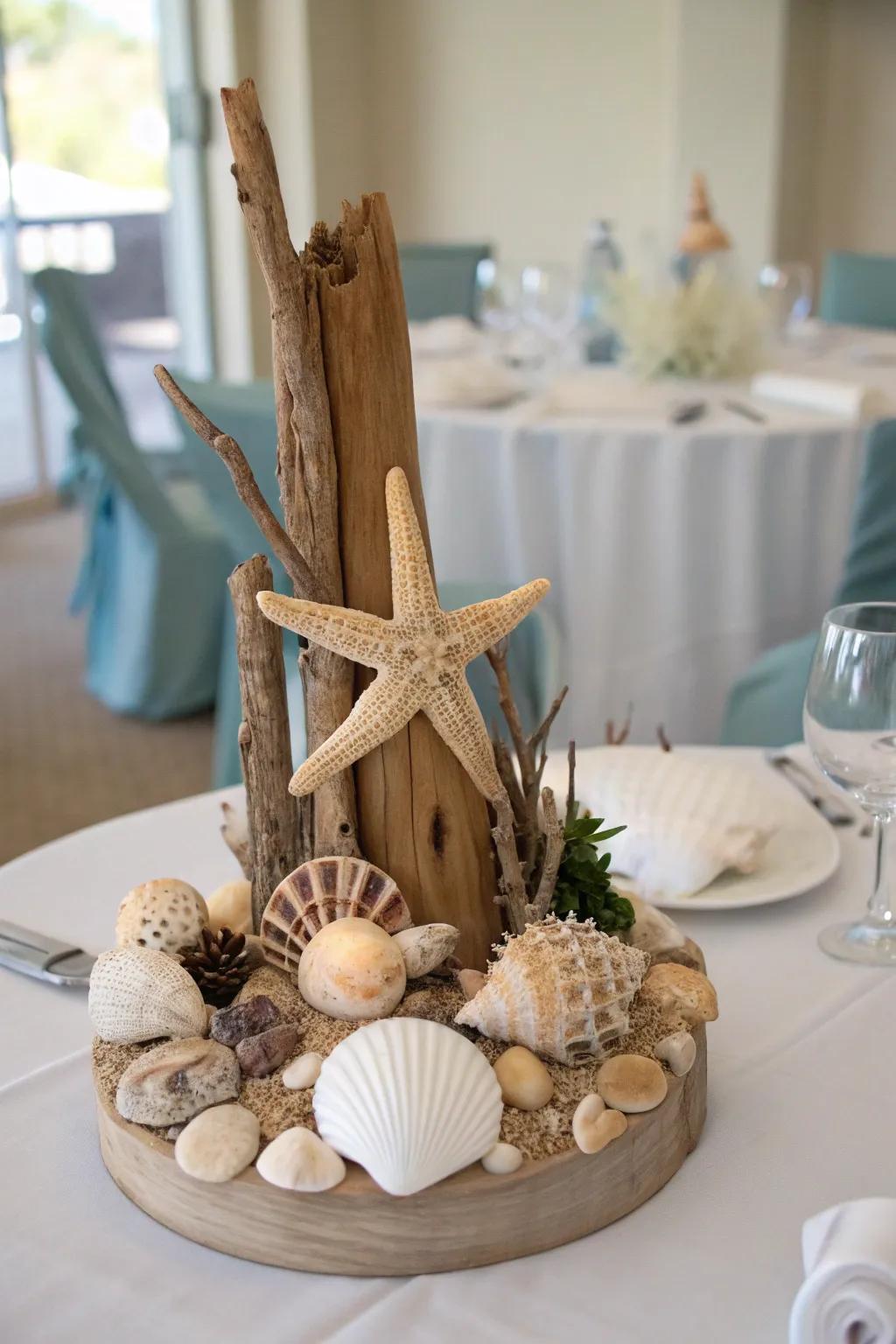 A beachy centerpiece with nautical charm.