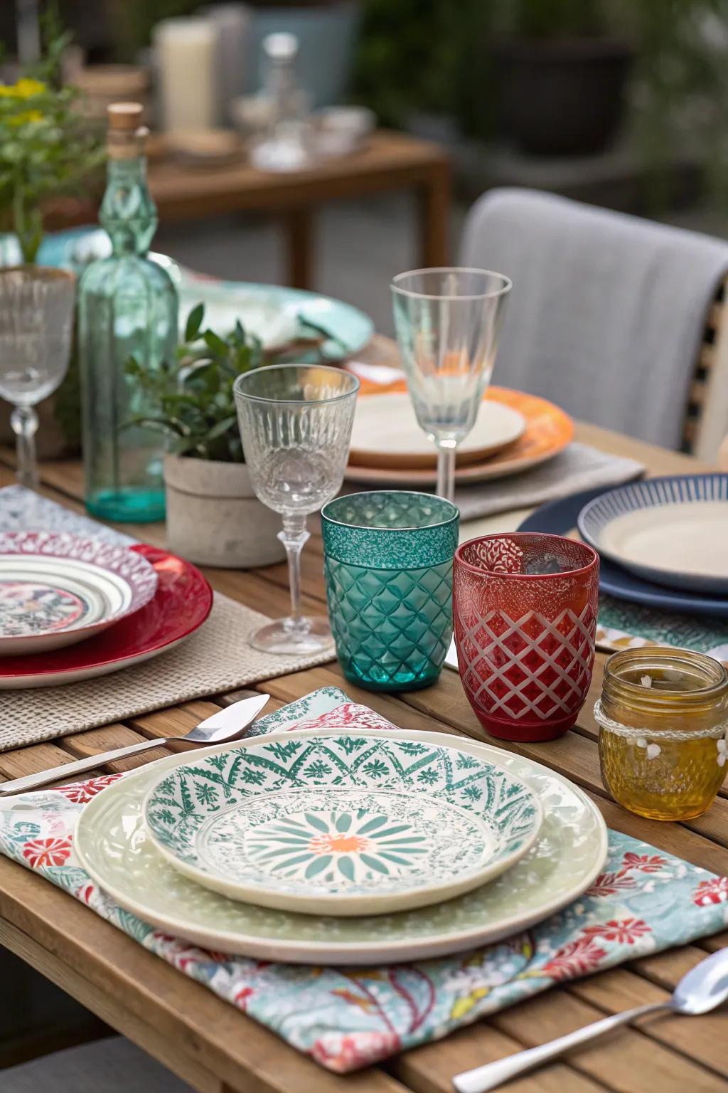 Blending and combining various designs creating a vibrant table.