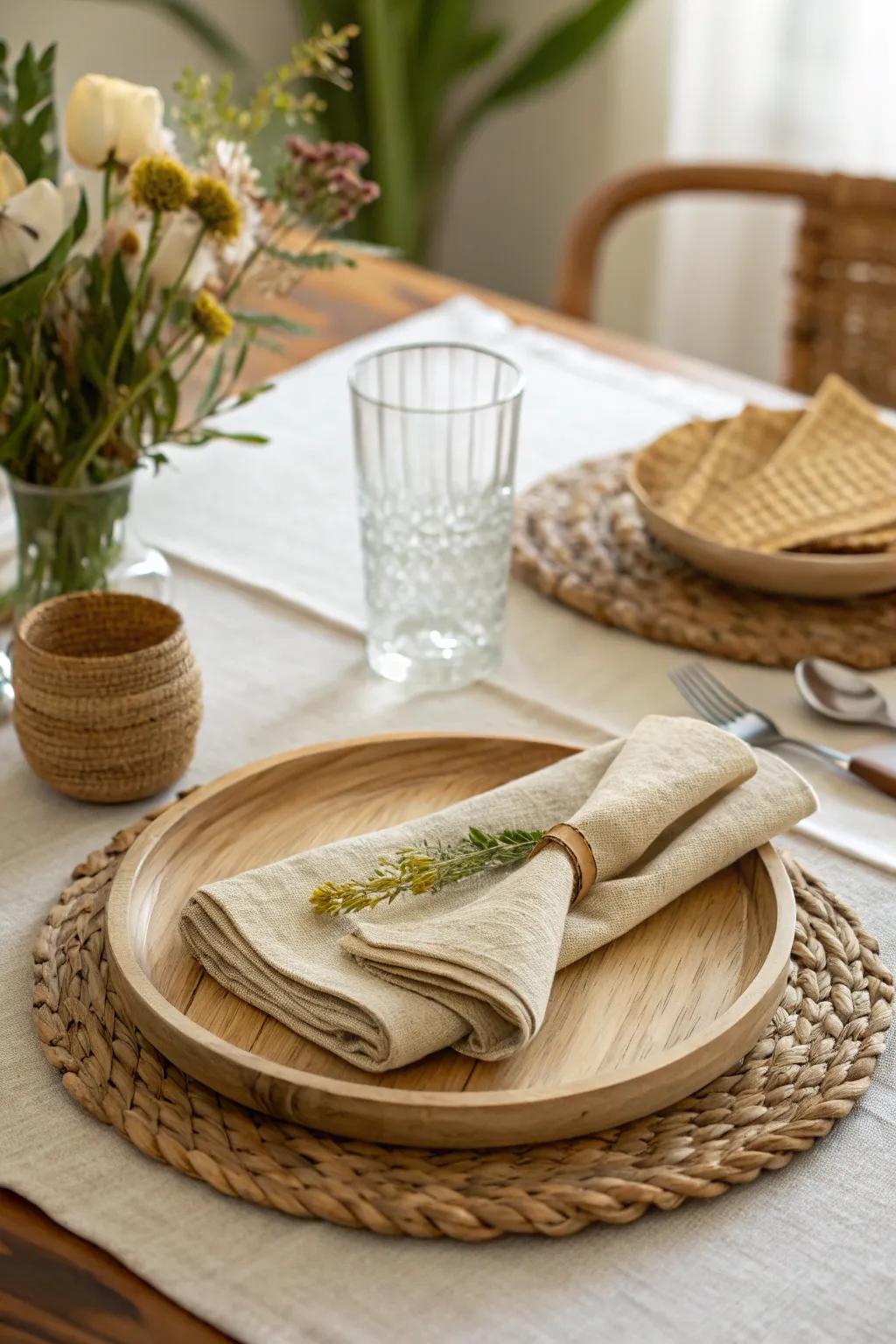 Eco-friendly elegance featuring natural fiber napkins.