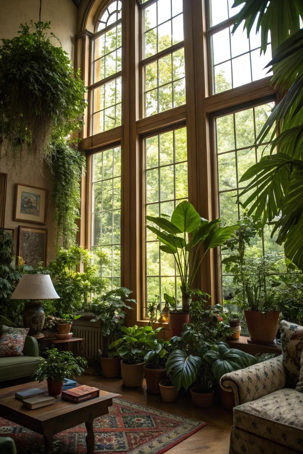 Planted vegetation that brings natural beauty indoors.