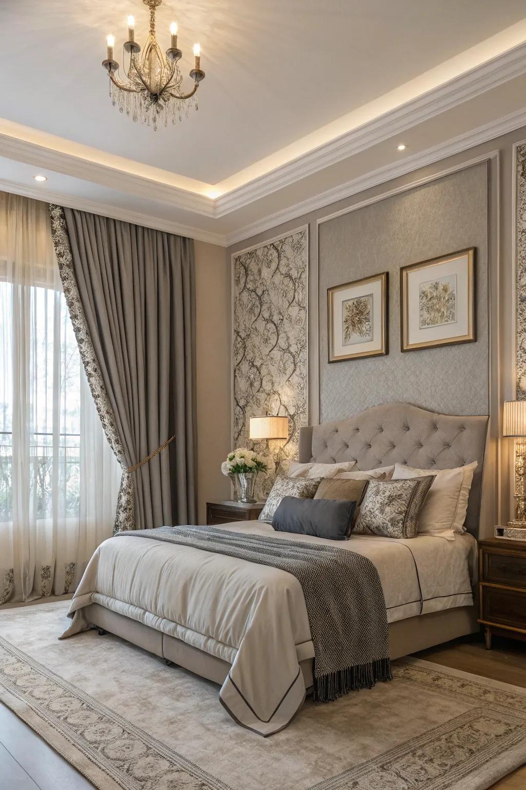 Earthen and slate drapes enclose the windows.