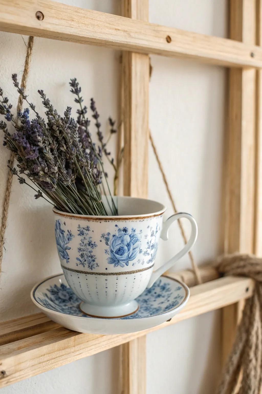 Enhance your entryway with this charming teacup enclosure vessel&mdash;where minimalist artistry meets Bohemian flair.