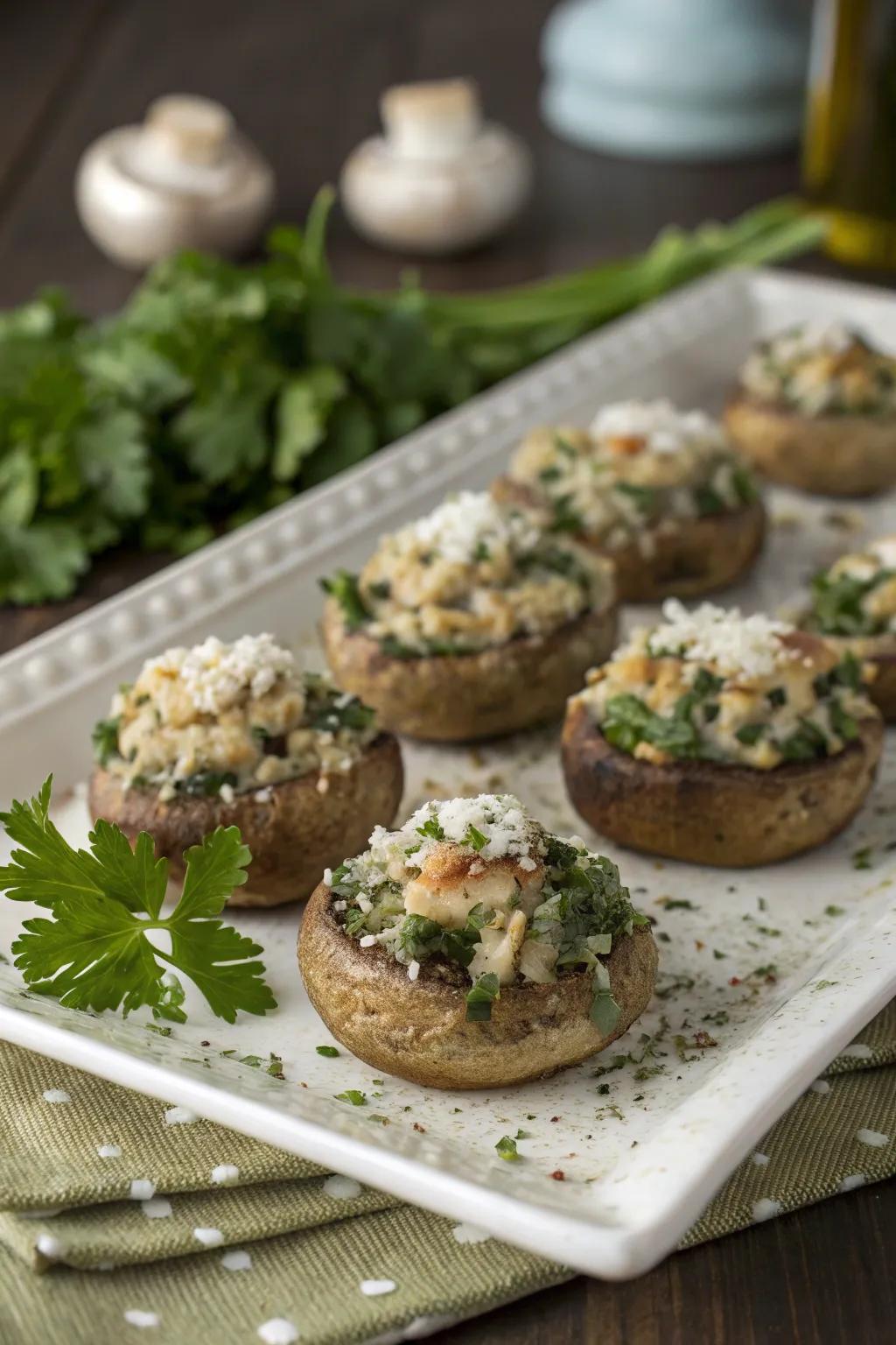 Delicious savory stuffed caps for a rich appetizer.