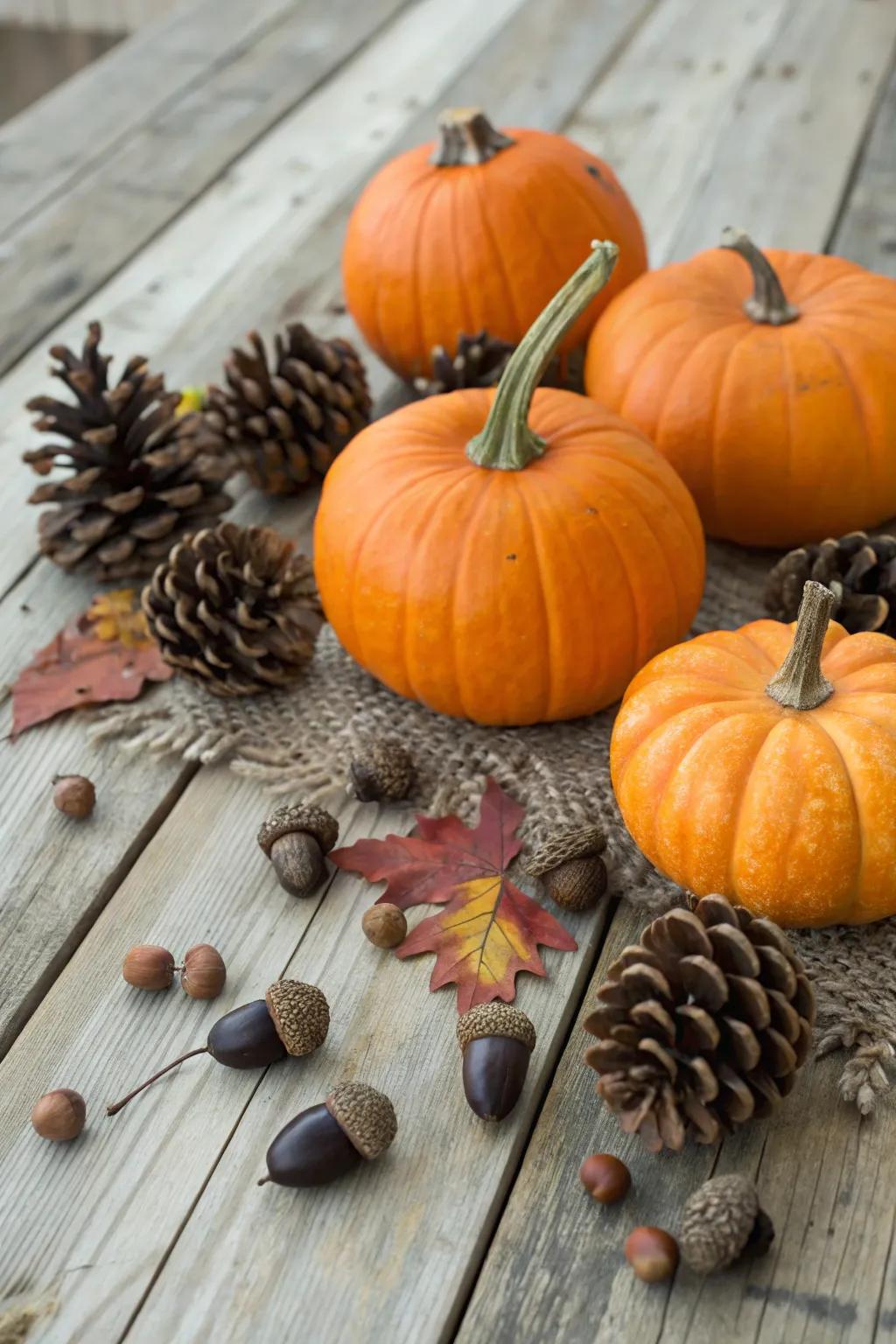 Country-style nature-inspired pumpkin compositions.