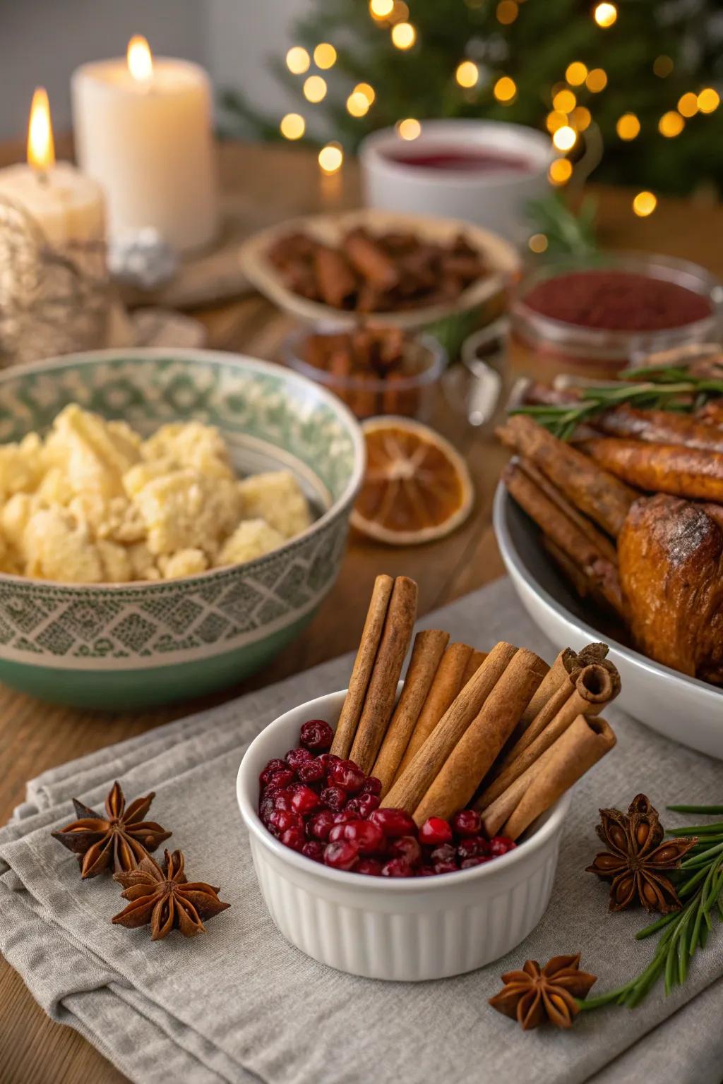 Aromatic elements enhance the sensory affair of the table.