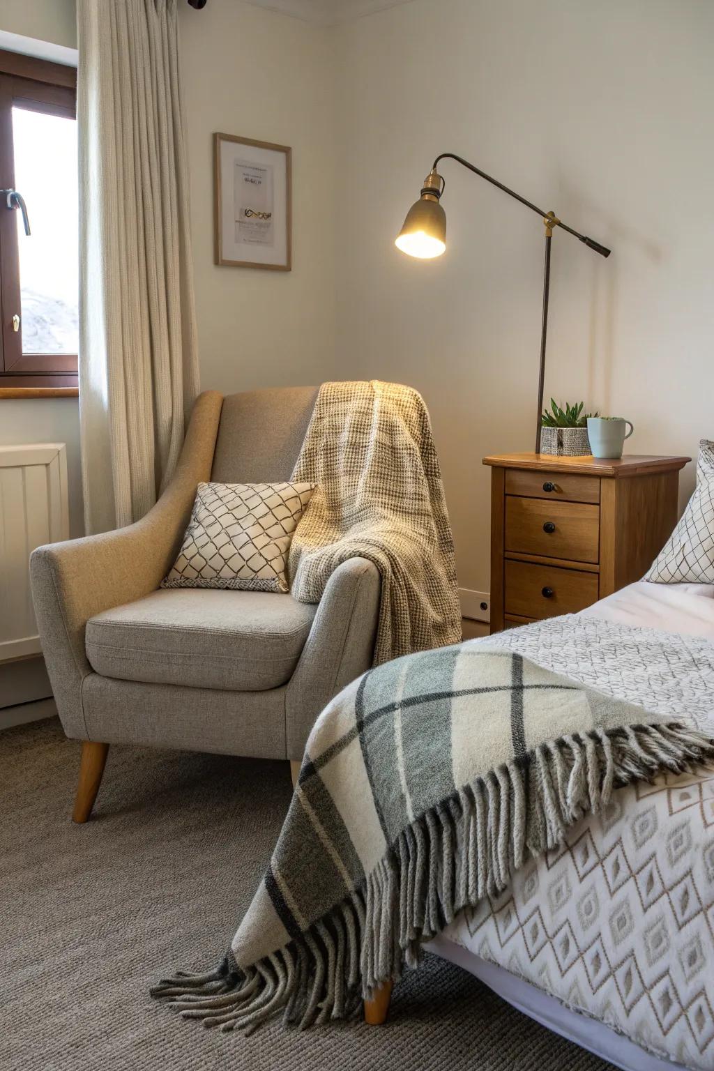 A throw on a nearby chair adds convenience and style.
