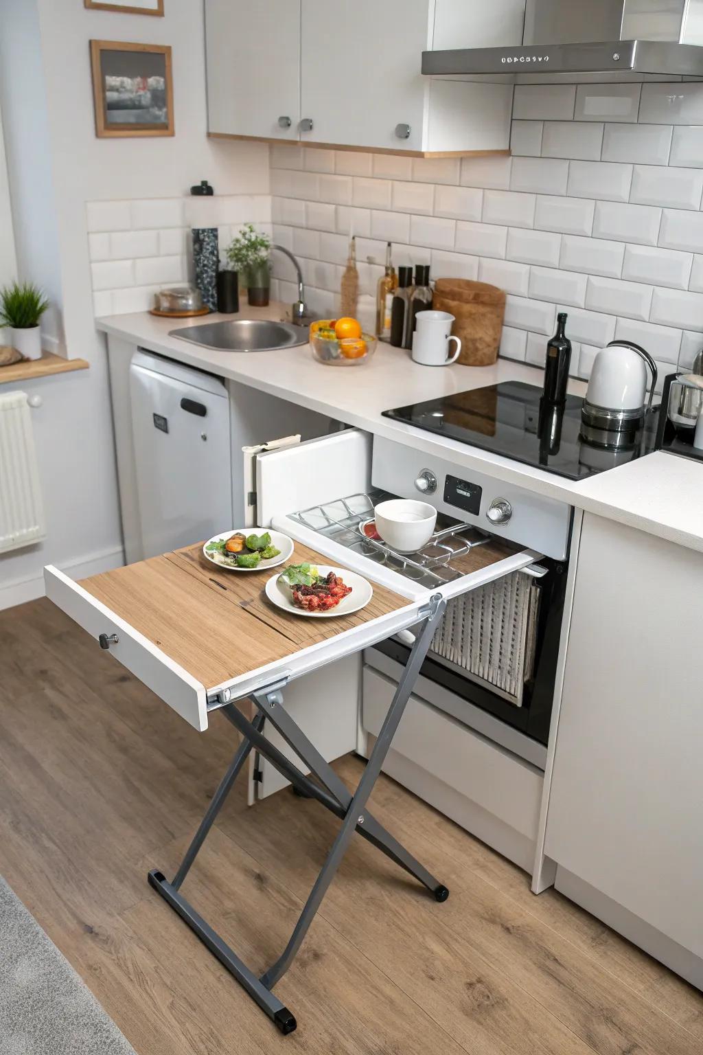 Folding tables provide dining solutions in kitchens with limited space.