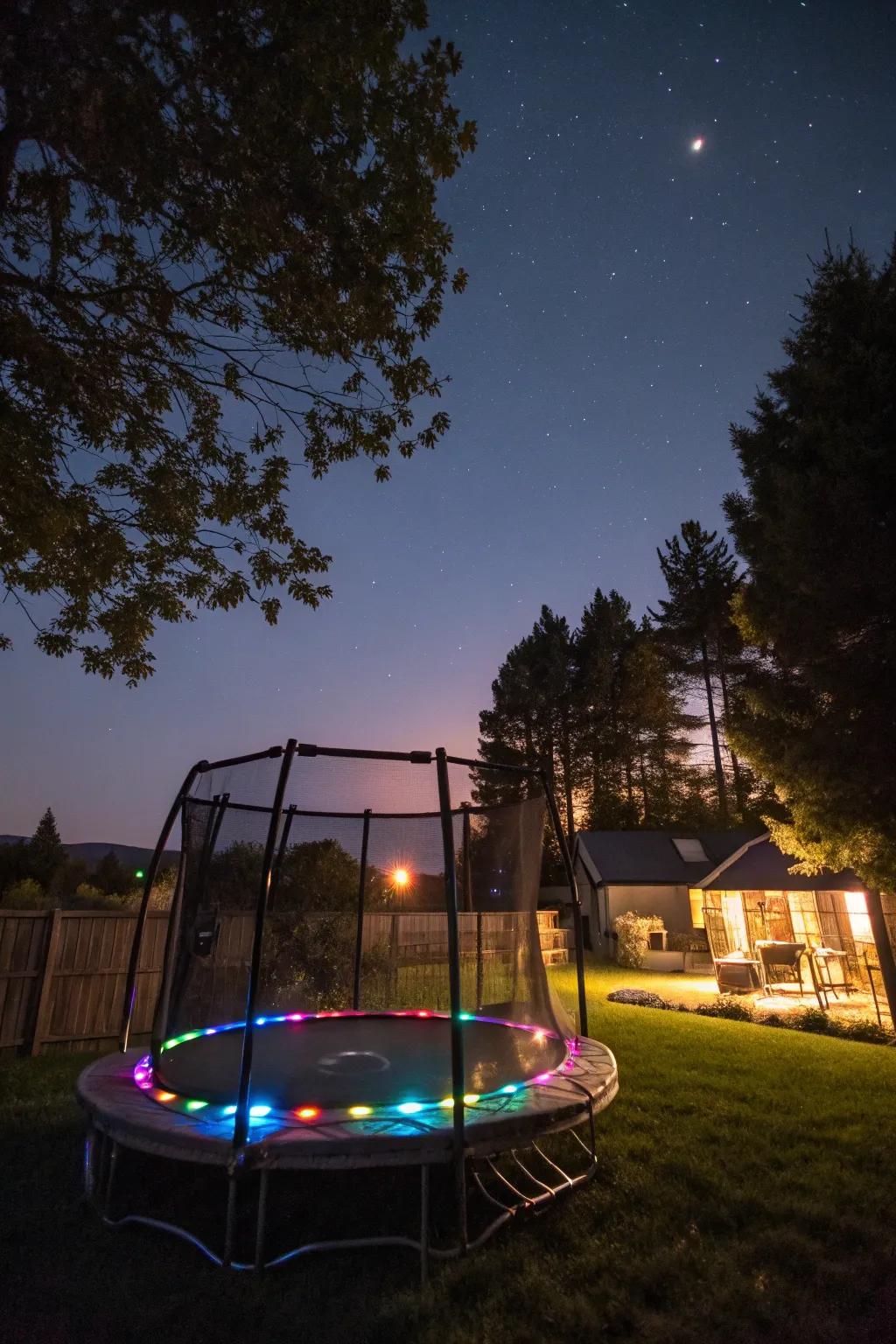 Dynamic interactive illumination adding excitement to a bounce platform area.