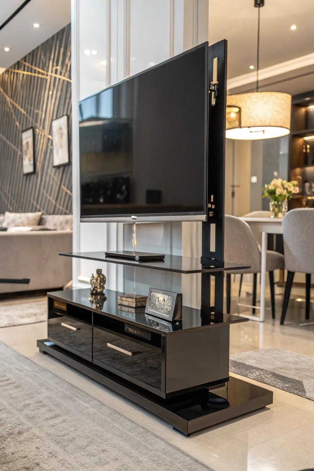 An integrated TV mount offers a streamlined and secure setup.