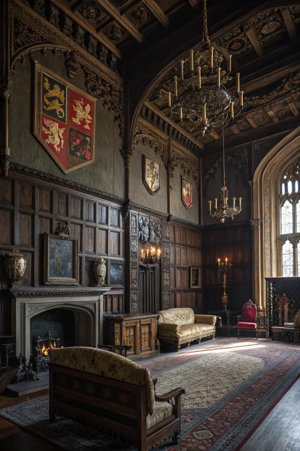 Medieval themed decor evokes a sensation of history.