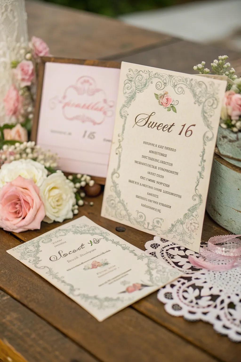Elegantly designed vintage-inspired announcements shaping the event tone.