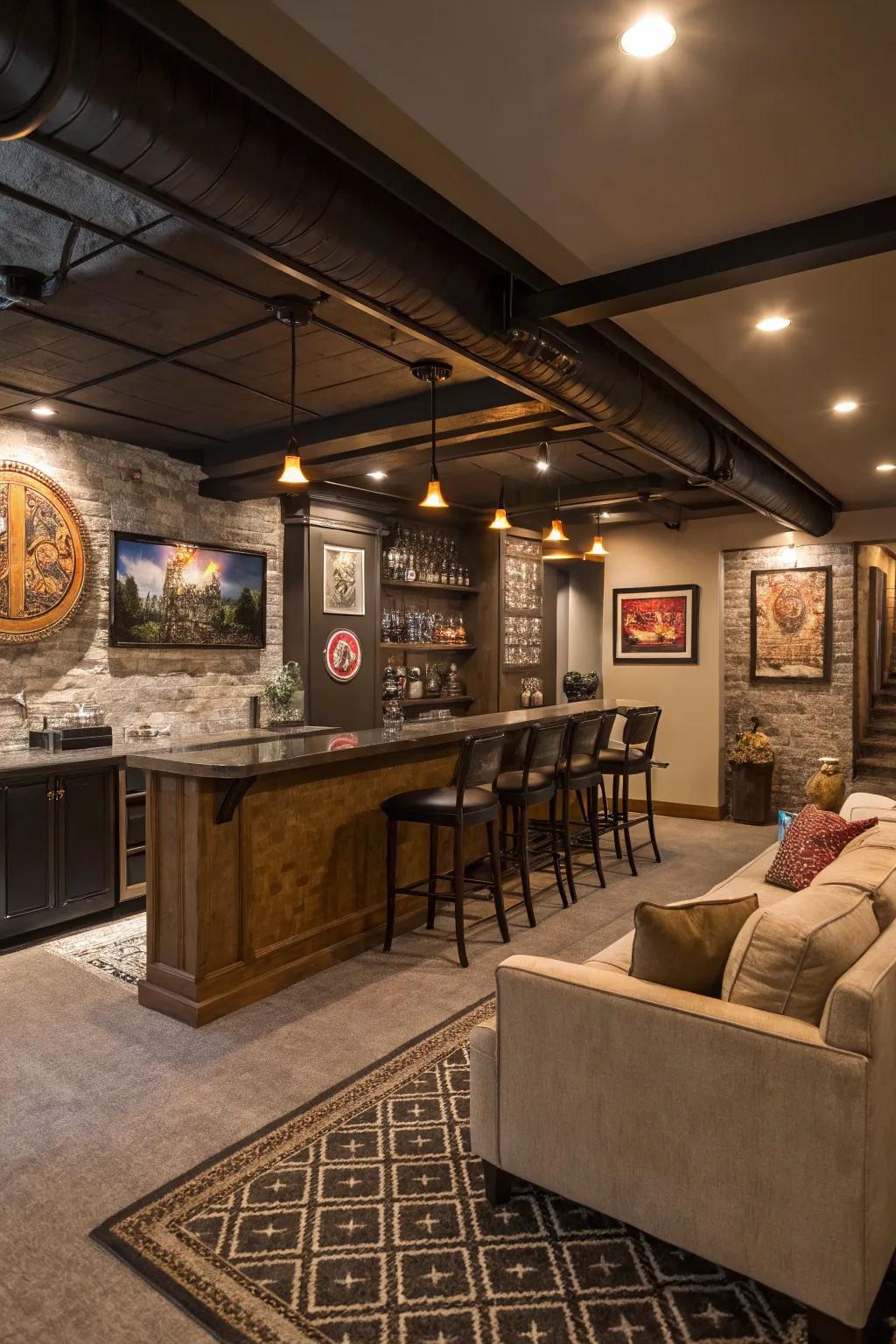 An underground bar tailored for entertaining.