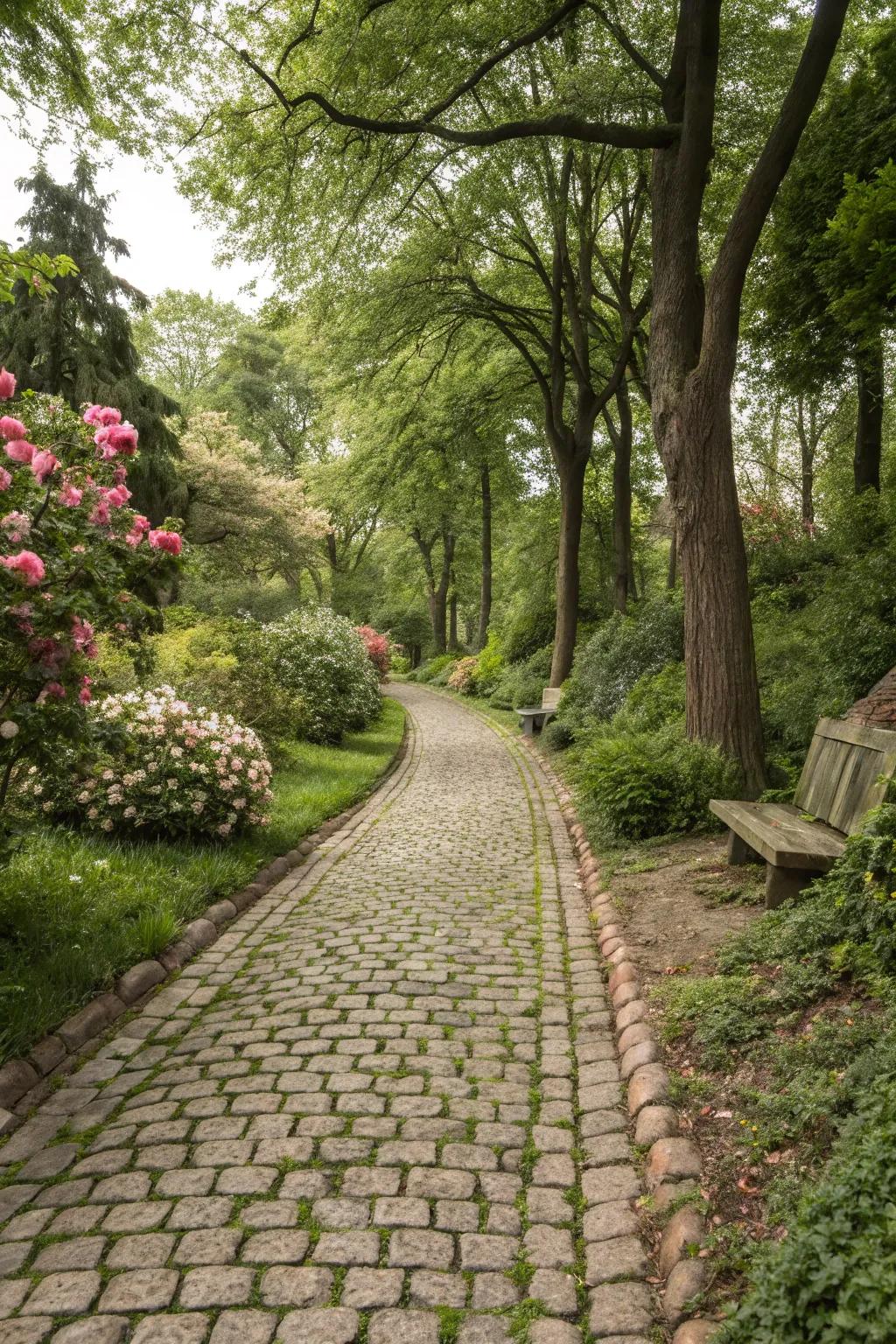 Paving stone trails evoke historic ambiance and charm.
