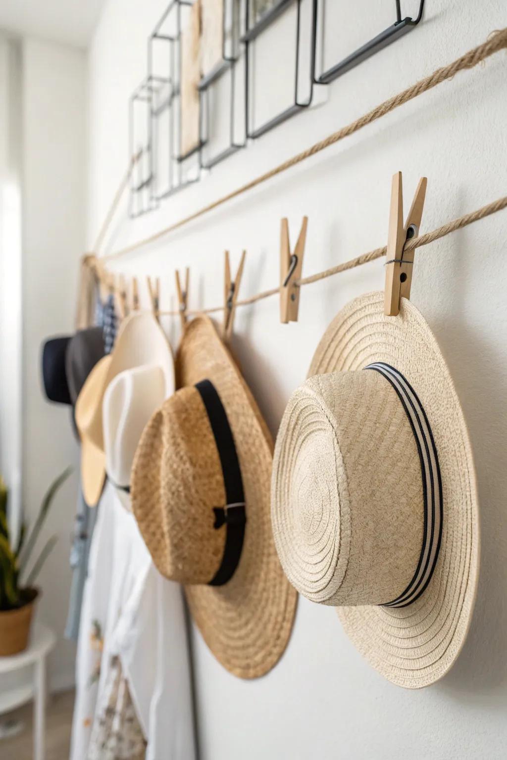 A straightforward and efficient headwear display employing wall gripping clips.
