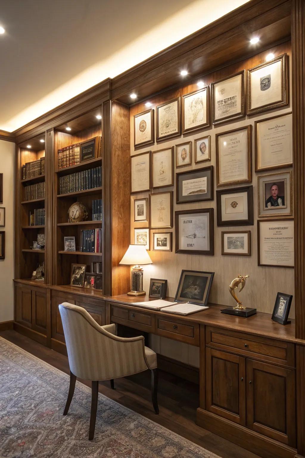 Gallery lighting enhancing the prominence of achievements.