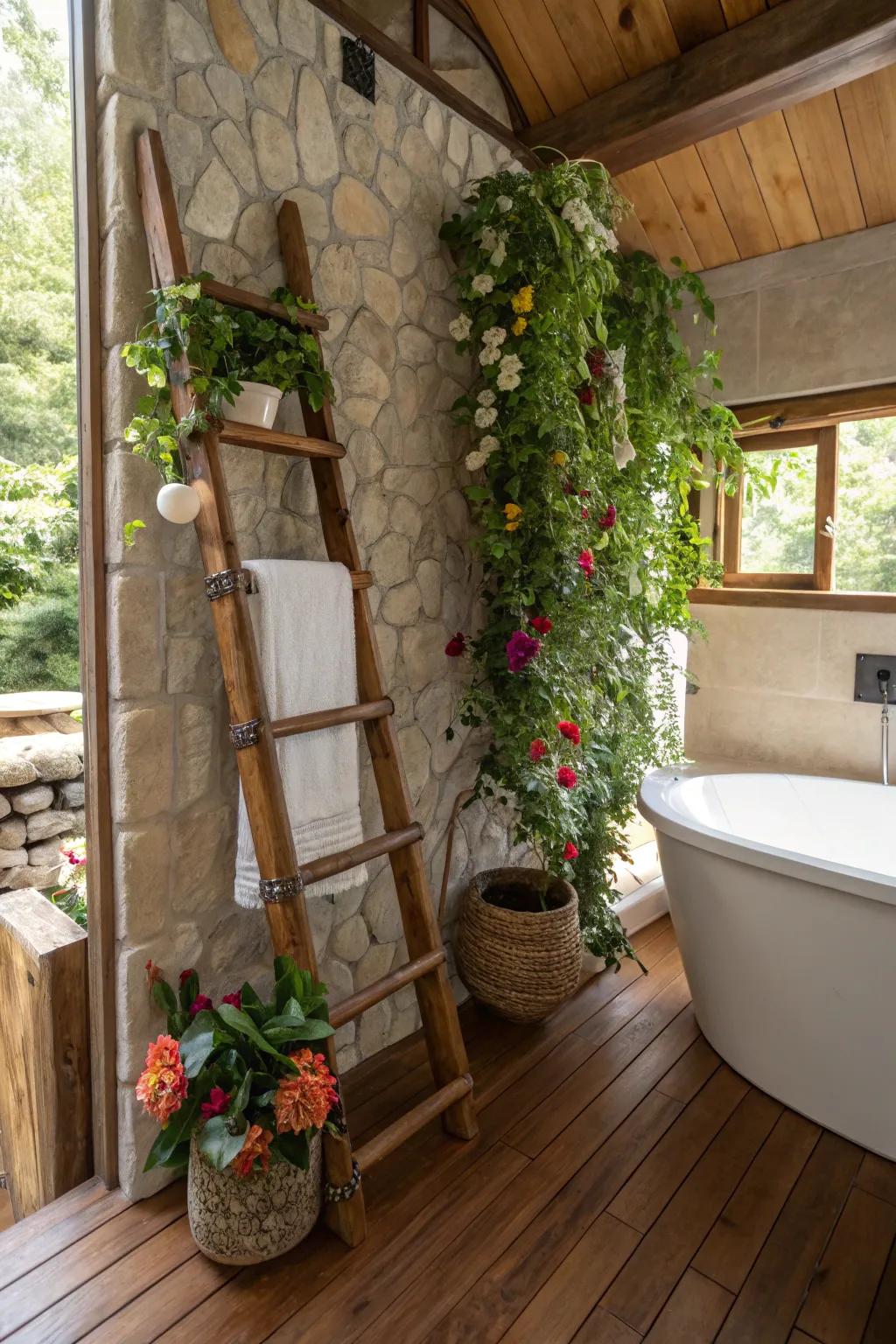 A country-style step introduces charm and greenery to any space.