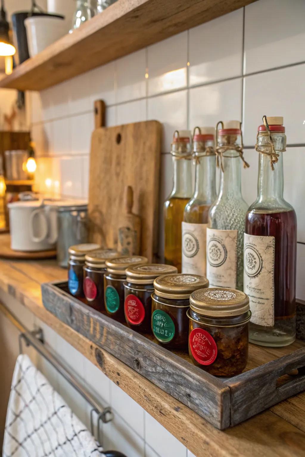 Vessels enhanced with wax seals, providing a rustic and stylish touch to your kitchen decor.