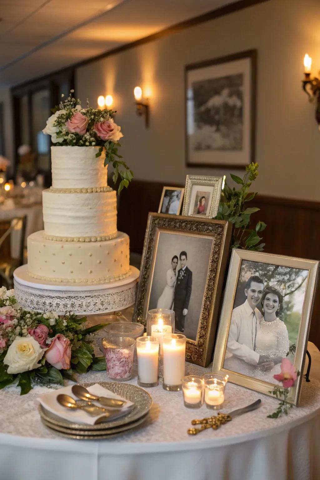 Personal signatures render the cake display intimate and unique.