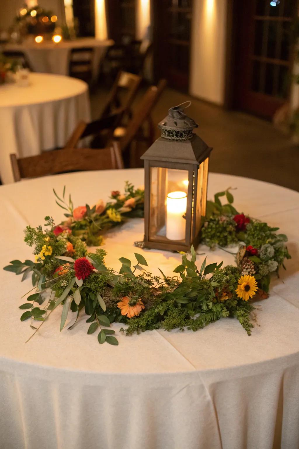 A whimsical wreath creates a charming focal point.