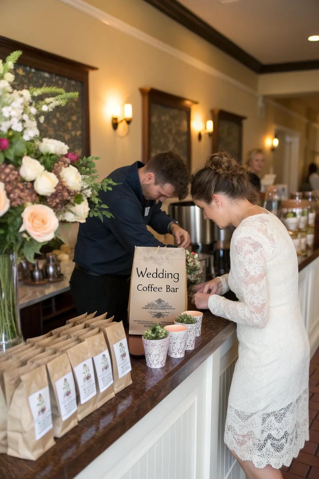 Java gratings as wedding keepsakes at a coffee bar.