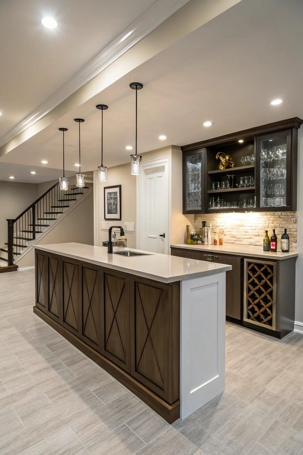 Create a serene and elegant wet bar with a minimalist design approach.