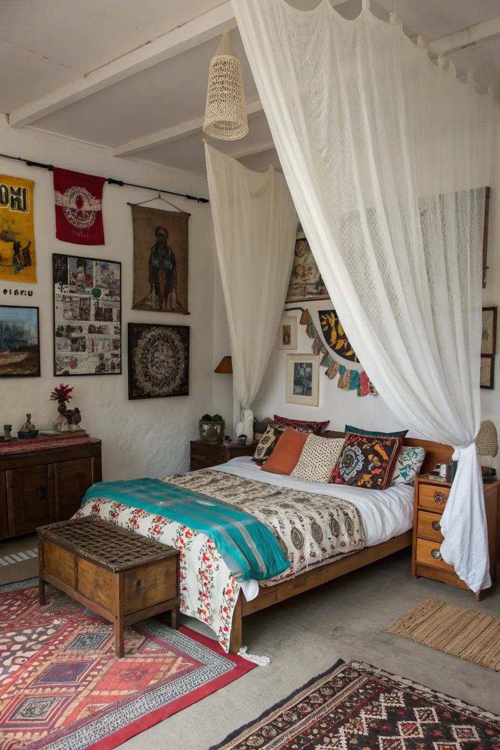 Pale drapes serve as a versatile backdrop for diverse design.