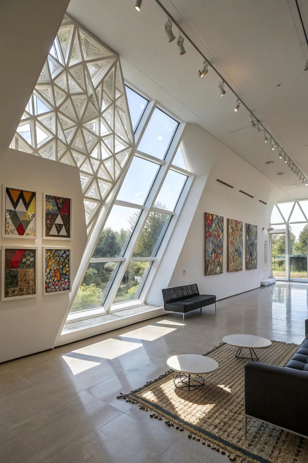 Geometric windows add modern flair.