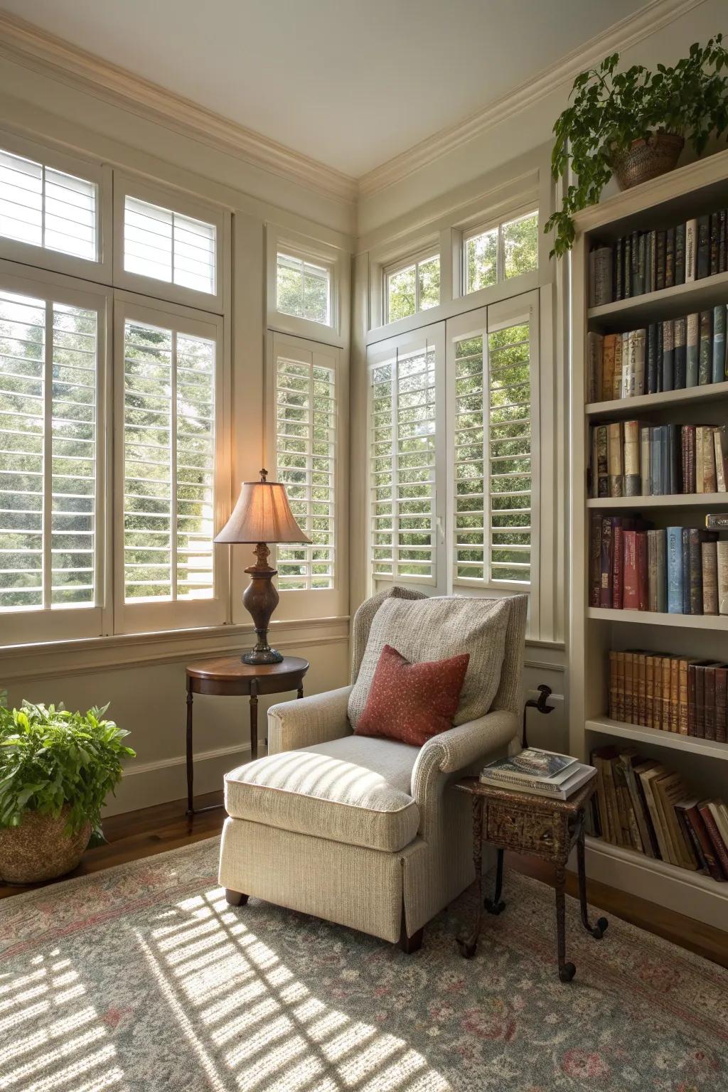 Pane boards fashion a snug and timeless ambiance.