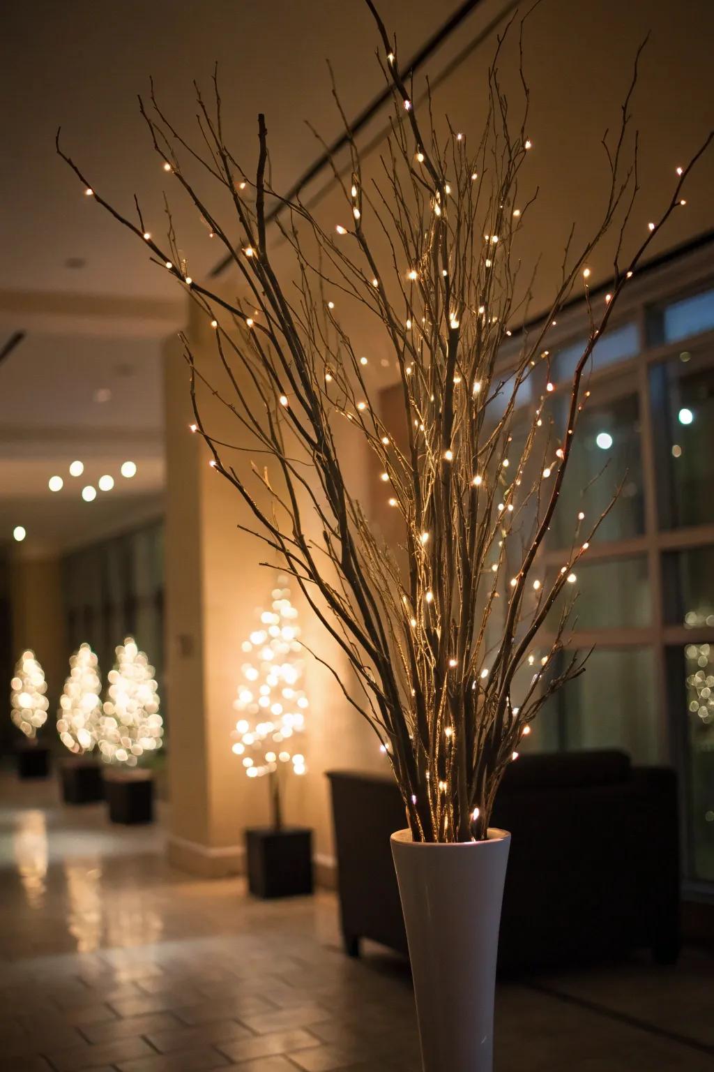 Illuminated sprigs provide a soft shimmer, improving any space.
