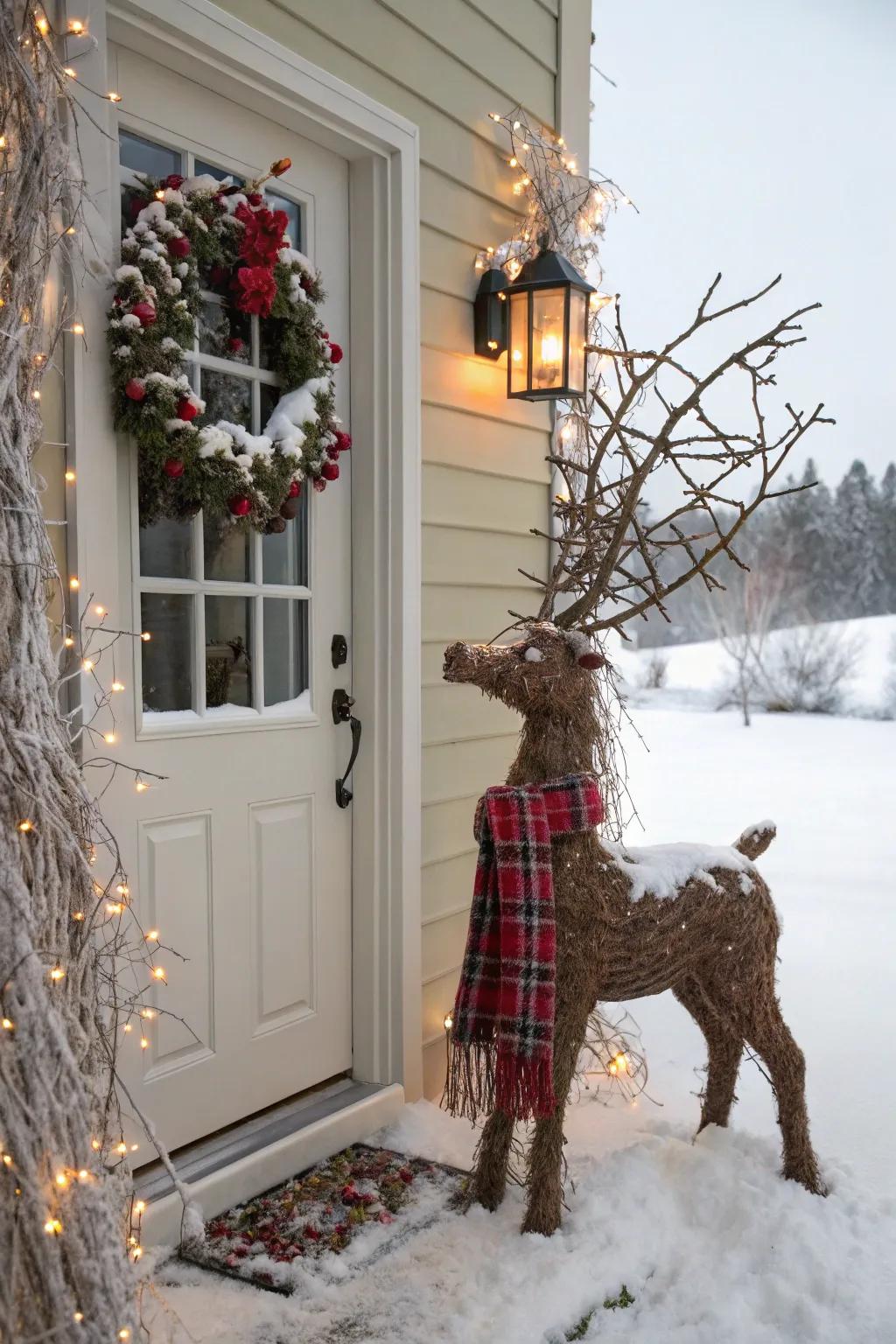 Vine reindeer bring festive earthy charm.
