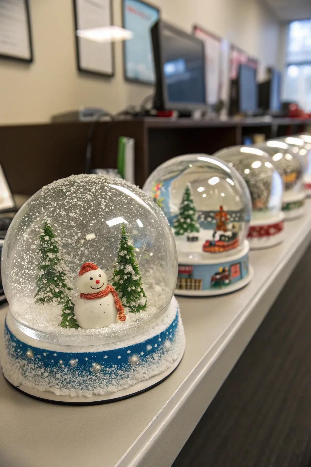 Do-it-yourself snow orbs carry a personal nuance to your office layout.