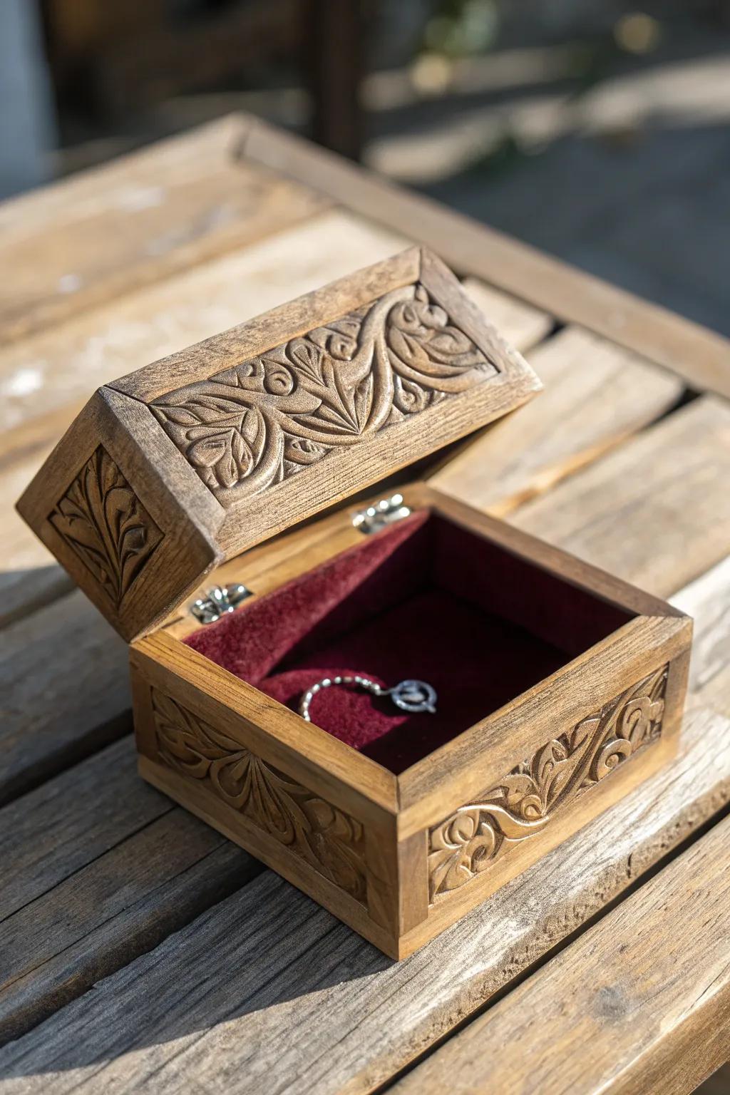 Elegance in Craft: Discover the art of wood-burning with this exquisite jewelry box.