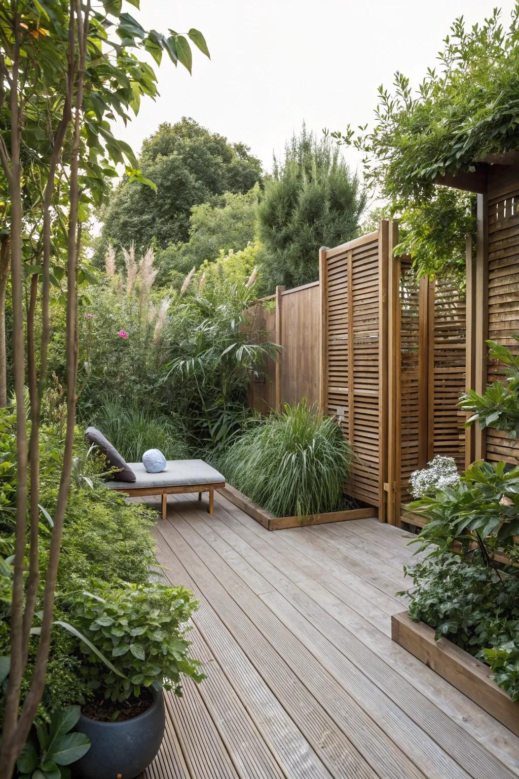 A hidden deck retreat provides peace and detachment in your personal backyard.