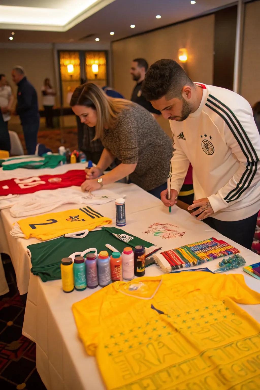 Guests creating personalized jerseys as a keepsake.