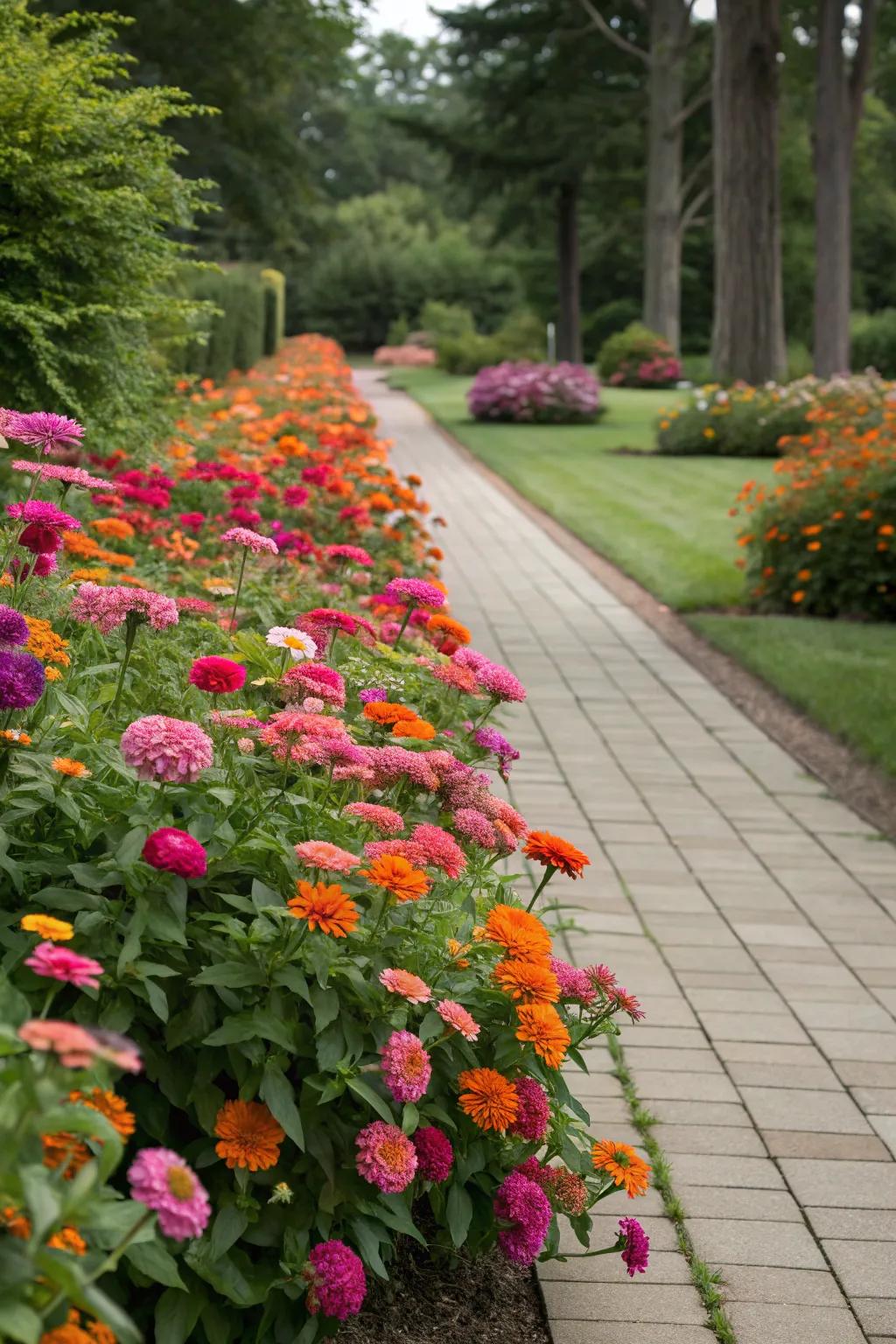 An enchanting garden walkway, lined with vibrant Glowblooms.