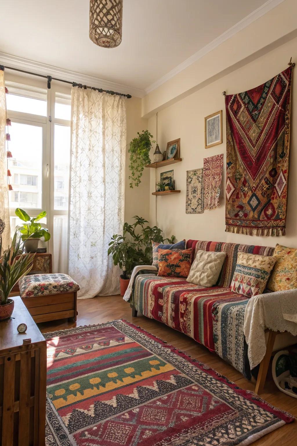 Patterns introduce vibrancy to compact spaces.