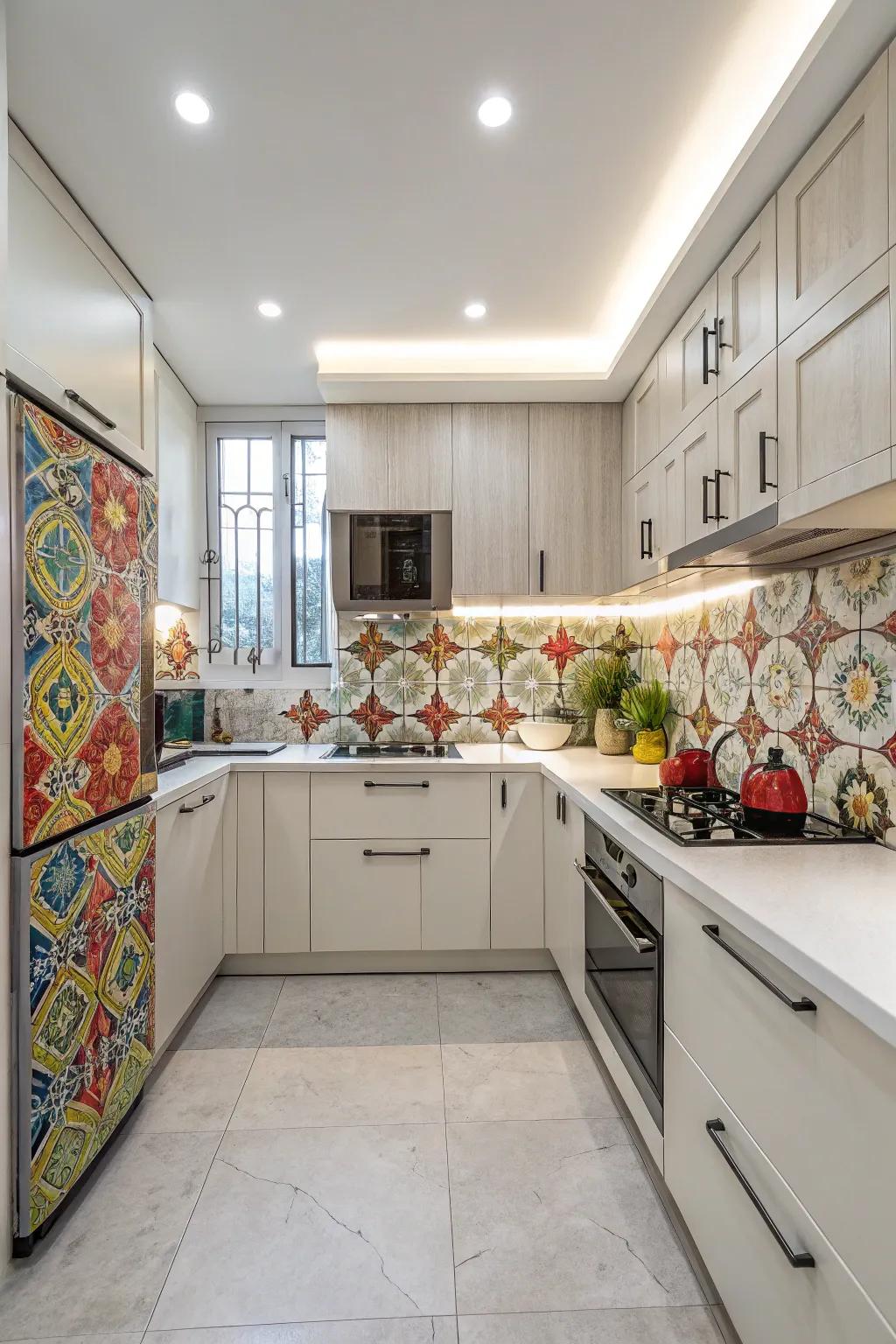 A statement splashback introduces character and serves as a focal point.
