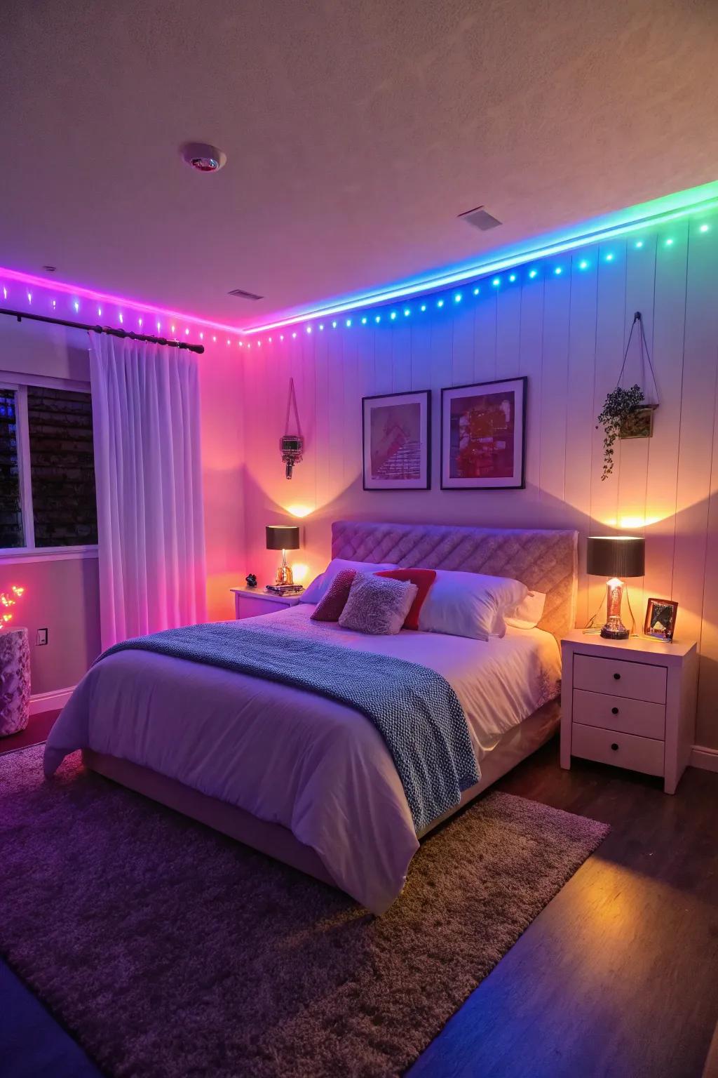 LED lights in various modes create a versatile ambiance.