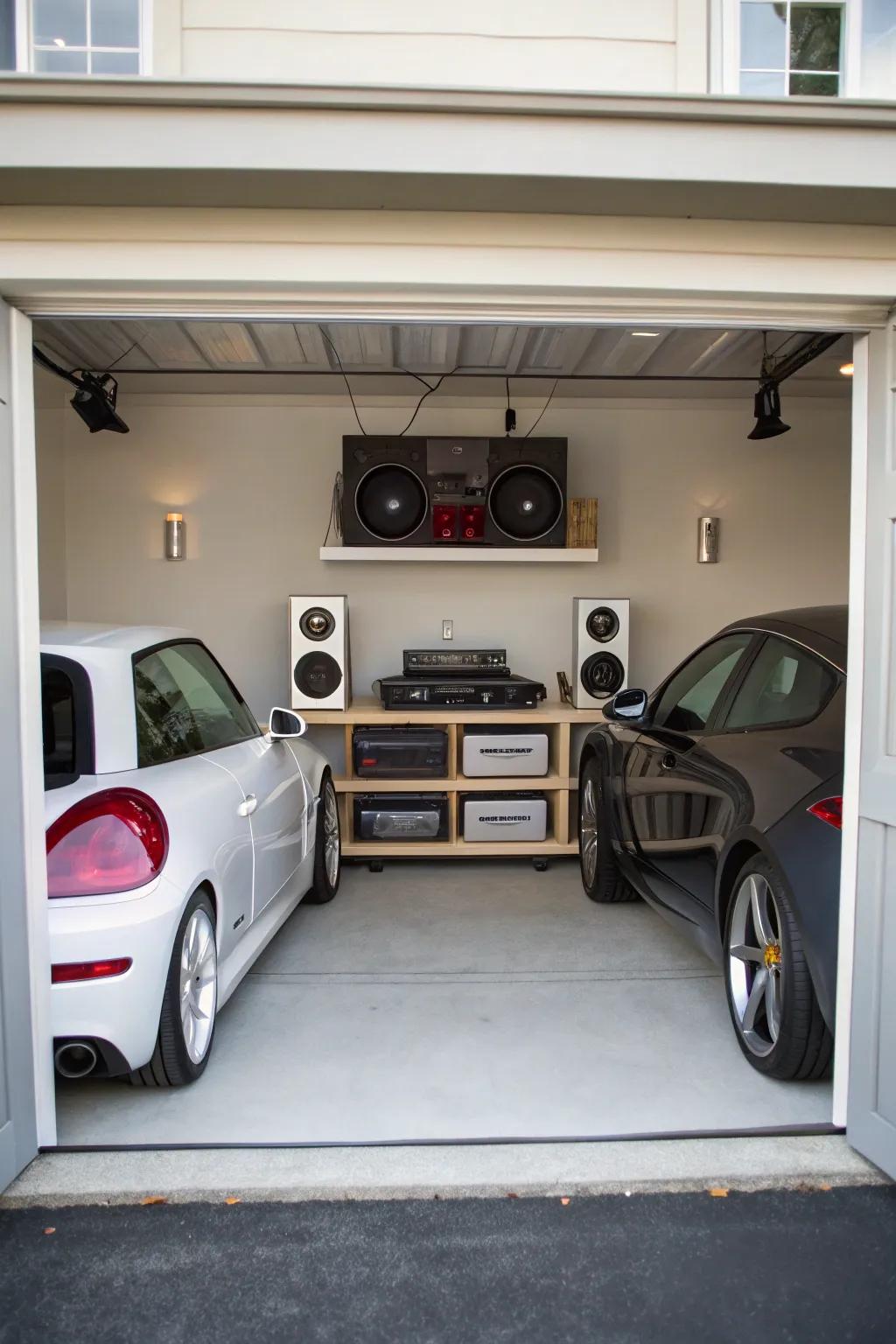 Enhance your garage experience with a built-in sound system.