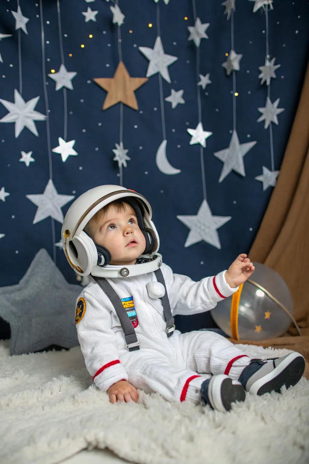Blast off into Halloween with this astronaut costume, perfect for a little adventurer ready to explore the cosmos.
