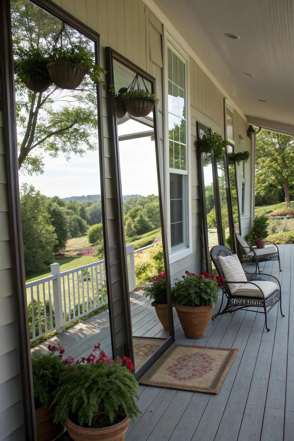Reflectors enhancing area and light on the porch.
